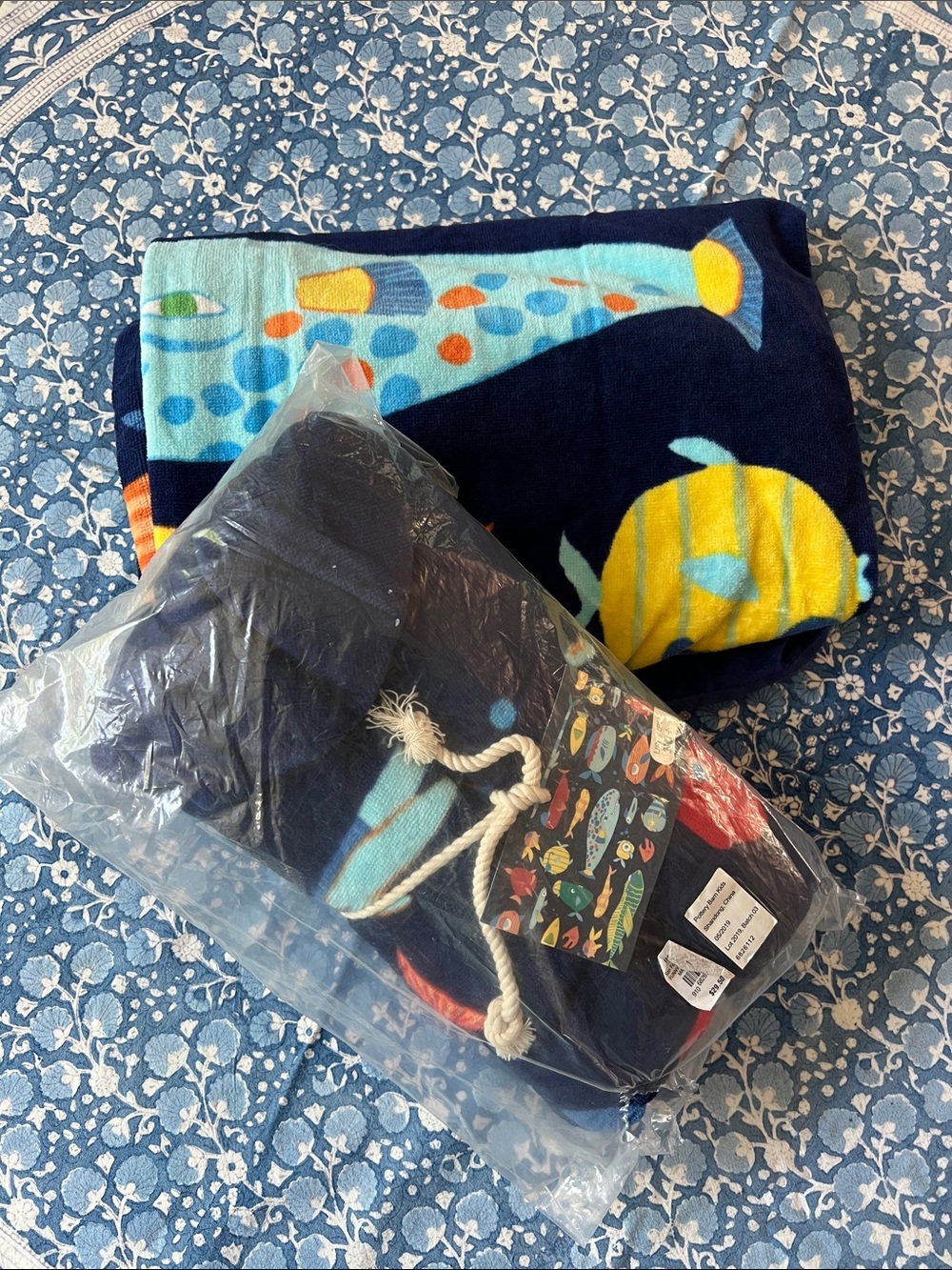 NWT - TWO Kids Navy Blue Fish-Print Swim Cover-Up